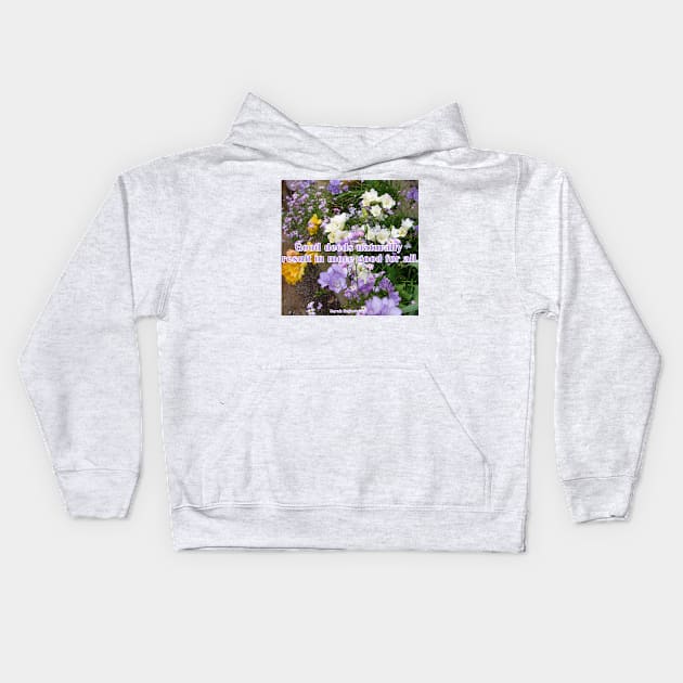 Good deeds Naturally Result In More Good For All - Inspirational Quote purple white freesias flowers floral Kids Hoodie by SarahRajkotwala